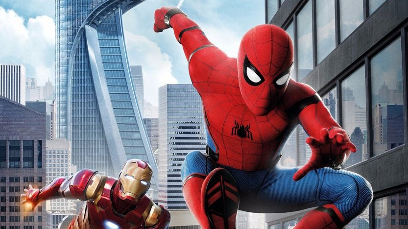 Spider-Man and Iron Man travelling through New York, from the Spider-Man Homecoming Poster