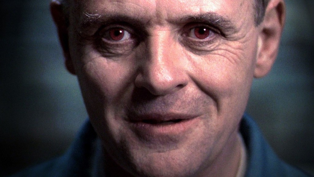 Extreme close up of Anthony Hopkins as Hannibal Lecter in Silence of the Lambs.